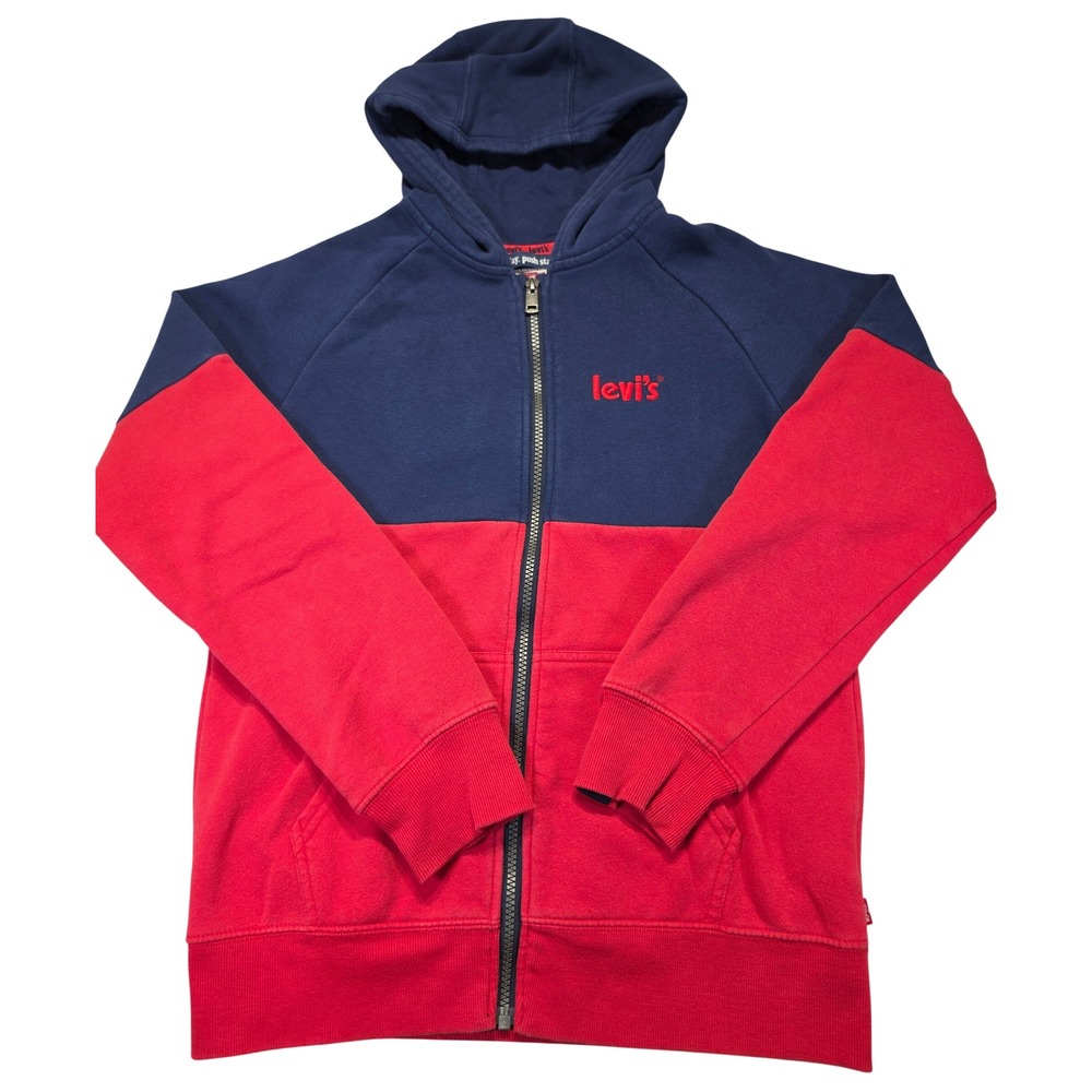 Levis Kids Navy Red Colorblock Full Zip Hoodie Sweatshirt Large 12-13